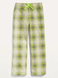 Old Navy Girls Size Small (6-7) Micro Fleece Pajama Pants ~ Gray & Lime Plaid - Picture 1 of 1