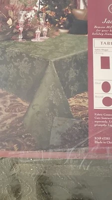 Benson Mills Christmas Symphony Jacquard Tablecloth Green Poinsettia 60"x84" - Image 1 of 4