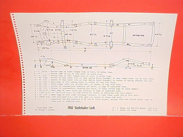 Studebaker Lark Regal Daytona 1962 sedán crucero personalizado cuadro tabla de dimensiones Foto 1 de 1