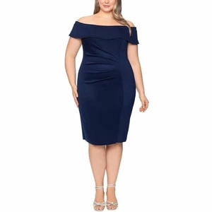 X By Xscape Women's Navy Off The Shoulder Midi Dress Size 20w - Picture 1 of 2