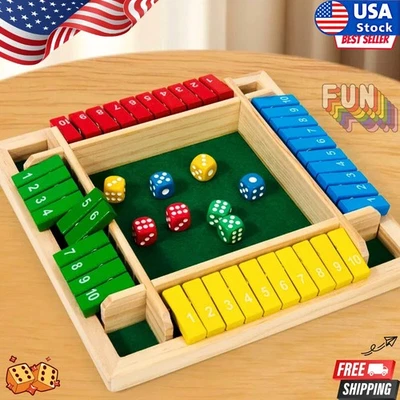 Shut the Box Dice Game Wooden Board Math Number Game Family for 4 Players OY - Image 1 of 4