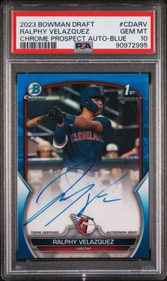 2023 Bowman Draft Ralphy Velazquez Chrome Auto Blue Refractor 1st #/150 PSA 10 - Image 1 of 3