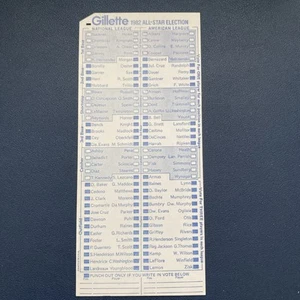 MLB All Star Election Ballot Major League Baseball Game 1982 inutilizzato Gillette - Foto 1 di 2