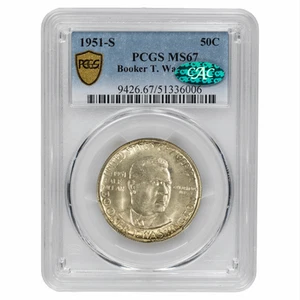 1951S Booker T. Washington Commemorative Half Dollar 50C PCGS MS 67 CAC - Picture 1 of 2