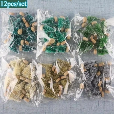 12pcs/Set Green Wooden Mini Desktop Christmas Tree Miniature Christmas Decor - Image 1 of 4