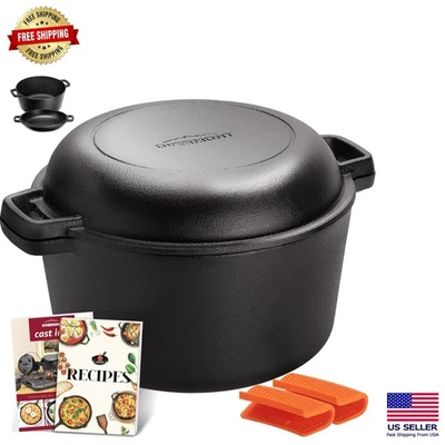 Versatile 5QT Cast Iron Dutch Oven & Skillet Lid - Durable & Oven-Safe Cooking - Image 1 of 4
