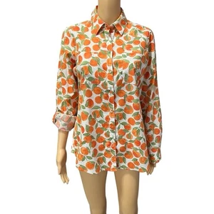 Foxcroft Orange Bliss Cotton Long To Rolled 3/4 Sleeve Button Up Blouse Size 4 - Picture 1 of 10