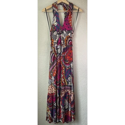 Maeve Anthropologie с бретелью через шею макси платье XS Tribal печать без рукавов богемный повседневный - Изображение 1 из 4