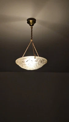 VASQUE EN VERRE PRESSE MOULEE  LUSTRE SUSPENSION ART DÉCO - Photo 1/3