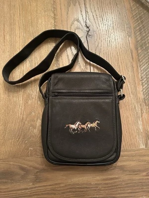 Bandolera Caballos Bordada Negra Mensajero Ecuestre Correa Ajustable Foto 1 de 4