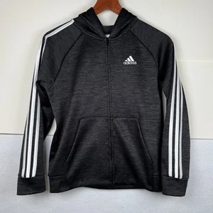 adidas Indicator Hooded Track Jacket Black Heather Full Zip Boys Medium 10-12 - Picture 1 of 9