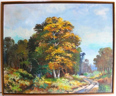 VINTAGE OIL PAINTING ON CANVAS 1958 SIGNED LIMOUSIN FONTAINEBLEAU FOREST FRANCE - Image 1 of 4