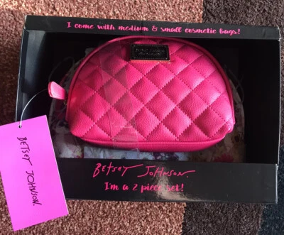 Betsey Johnson BJ-1059X Rosa Floral 2 Piezas Bolsas de Maquillaje Conjunto de Cúpula Nuevo con Etiquetas Foto 1 de 4
