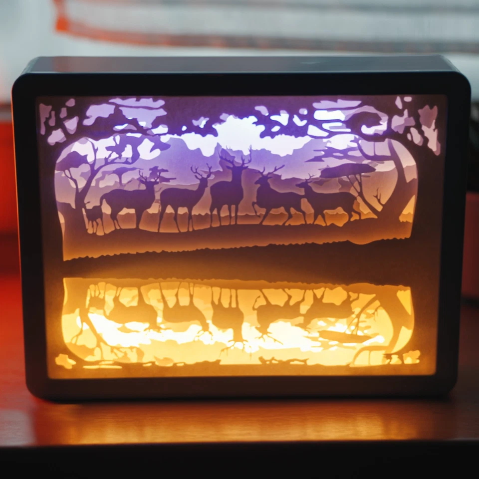 CIM 3D Papercut Lightbox Rectangle Reh Schnitzlampe Papier Shadowbox Nachtlicht - Bild 1 von 3
