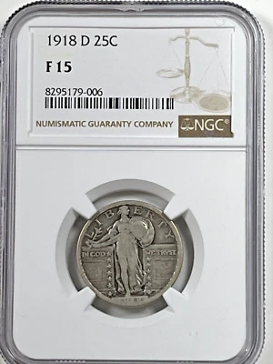 1918-D Standing Liberty Quarter : NGC F15 - Image 1 of 4