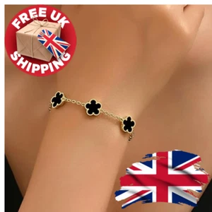 18k Gold Plated Clover leaves Bracelet Waterproof Stainless Steel - Picture 1 of 35