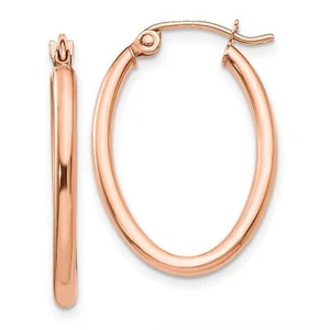 2mm Polished Oval Hinged Hoop Earrings in Real 14k Rose Gold - Picture 1 of 7