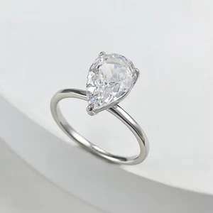 1-4ct Pear Cut Moissanite Engagement Ring Solitaire Band Plated 18k White Gold - Picture 1 of 15