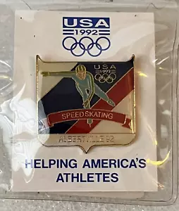 1992 Albertville France Olympic Games USA Speed Skating Lapel Souvenir Pin - Picture 1 of 4