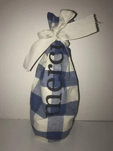 French France Blue Gingham Merci Thank You Paris Wine Champagne PLAID Bag A36 - Picture 1 of 5