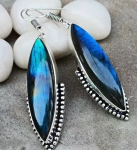 Labradorite 925 Sterling Silver Dangle/Drop Earring Handmade Jewelry SD-294 - Picture 1 of 6
