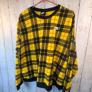 Nike Sudadera Mujer Grande Amarillo A Cuadros Polar Cuello Redondo Abejorro Pullover - Imagen 1 de 8