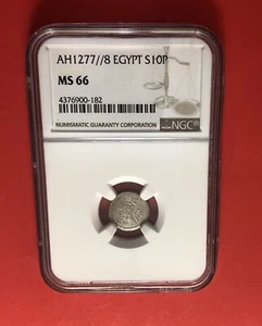 AH1277 8 -EGYPT -10 PARA SILVER COIN,GRADED BY NGC MS66…GREAT DEAL. - Picture 1 of 4
