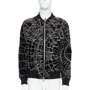 BALMAIN Broderie black map crystal bead embroidery velvet bomber jacket FR48 - Picture 1 of 10