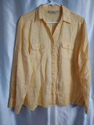 Studio Works 女式衬衫 XL 黄色亚麻长袖领 — 第 1/4 张图片