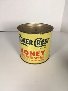 Cresta de trébol vintage miel lata de metal 4 libras estaño granja abeja publicidad - Imagen 1 de 7