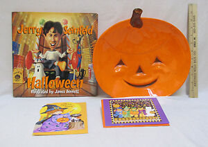 Pumpkin Tray Dish Jack O Lantern Face & Jerry Seinfeld Halloween Book Hardcover