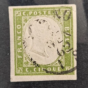Italy Stamps Sardinia Sc10, 5c green, Used VF, CV$10.00 (504W45) - Picture 1 of 1