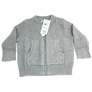 Cat & Jack Baby Boy Size 12M Full Zip Knit Sweater Heather Grey - Picture 1 of 7