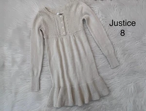 Justice Metallic Gold Lurex and Ivory Knit Sweater Dress Size 8 EUC - Picture 1 of 5