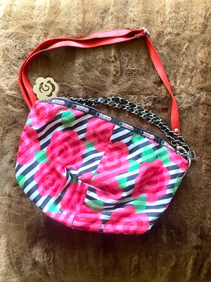Le SportSac STRIPES & ROSES Shoulder Bag "TIJUANA ROSE" Chain Handles/ Red Strap - Image 1 of 4