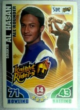 RARE IPL TOPPS 2011 CRICKET ATTAX  SHAKIB AL HASAN  KNIGHT RIDERS    1st EDI.