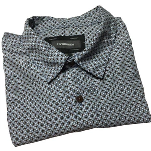 Hydrogen Button Up Shirt Size Extra Large Blue Brown Print Short Sleeve  - Picture 1 of 7