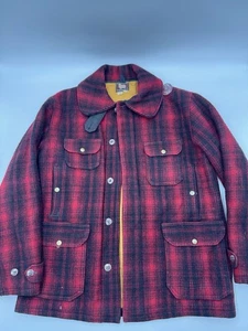 Vtg 1960's Woolrich Sz 46 Mens Heavy Wool Mackinaw Hunting Jacket Buffalo Plaid - Picture 1 of 13