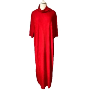 Vtg NWT Women's 3X Red Glitter Ribbed Short Sleeve Mock Neck Slinky Maxi Dress - Picture 1 of 10