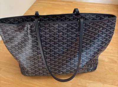 Goyard Artois MM Shoulder Tote Bag Canvas Leather Navy Herringbone Japan Auth - Image 1 of 4