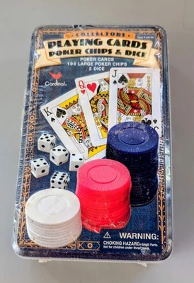Deluxe Playing Cards Poker Chips & Dice by Cardinal New in Tin - Image 1 of 4