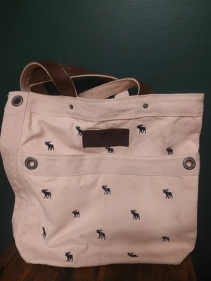 Bolso de Mano Abercrombie & Fitch Rosa Bordado Logo Alce Lona Y2K De Colección Foto 1 de 4