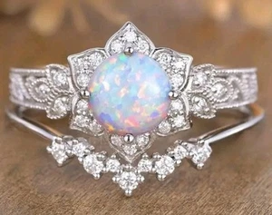 Imitation Opal Ring Set fashion jewelry NEW FAST Free Ship SIZE 9 - Picture 1 of 4