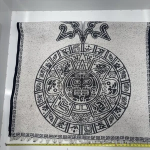 Mexikanischer Azteken Kalender schwer gewebter Poncho schwarz weiß Sonnenstein Vintage gebraucht - Bild 1 von 6