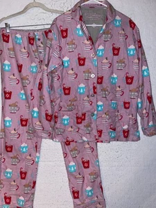 PJ Salvage Café Chocolate Caliente Franela PJ Set Mujer M 100% Algodón Rosa Pantalones - Imagen 1 de 12
