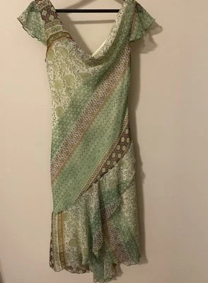 Y2K Sz 10 Green Dress Witchy Lined Hippie  Draped Fairy Handkerchief Boho - Image 1 of 4