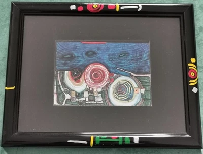 Hundertwasser Bild im bemalten Rahmen 3 Kornkreise Kreise abstrakt Kunstdruck - Bild 1 von 4