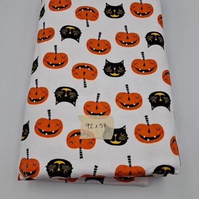 92x57 Knit Sewing Fabric Pumpkins & Black Cats On White Unbranded - Image 1 of 2