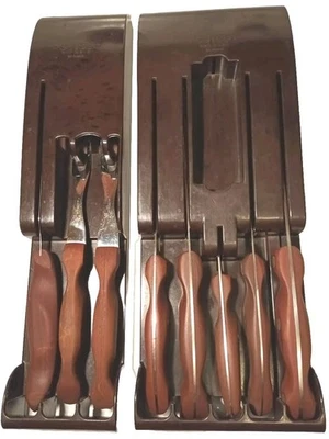 Juego de 8 cuchillos vintage CUTCO y 2 cajones/soportes de pared de baquelita ver descripción. Foto 1 de 4