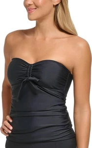 Camiseta Tankini DKNY Para Mujer Sólida Bandeau Lazo-Frente Extraíble-Correa-Negro-X-Pequeño - Imagen 1 de 1